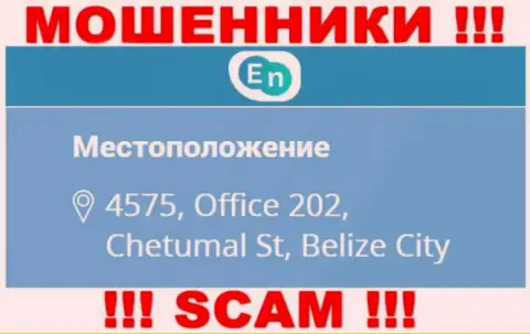 Официальный адрес шулеров ЕНН в оффшоре - 4575, Office 202, Chetumal St, Belize City, представленная информация засвечена на их официальном сайте