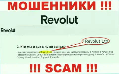 Revolut Ltd - это организация, владеющая лохотронщиками Револют