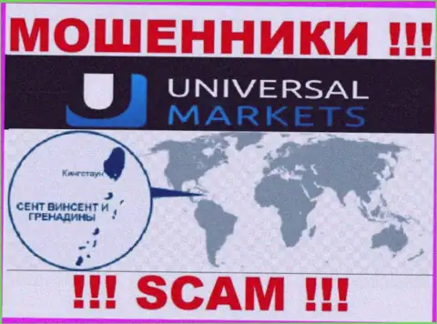 Компания Universal Markets имеет регистрацию очень далеко от слитых ими клиентов на территории St. Vincent and Grenadines