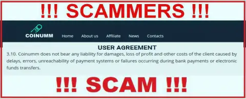 Coinumm scammers aren't liable for clientage losses