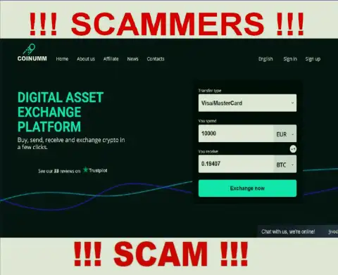 Coinumm scammers home page
