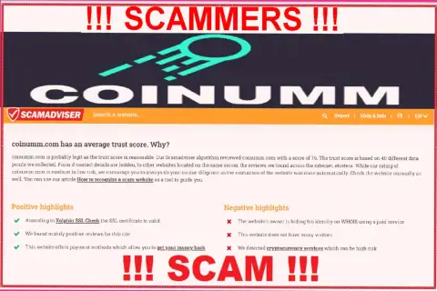 Information about Coinumm Com scammers from the scamadviser com