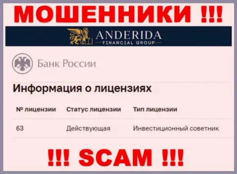 Anderida говорят, что имеют лицензионный документ от Центробанка РФ (инфа с портала мошенников)