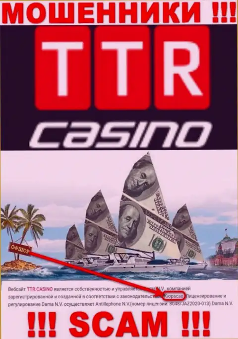Curacao - это официальное место регистрации компании TTR Casino