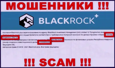 Блэк Рок Плюс прячут свою жульническую суть, предоставляя на своем веб-ресурсе номер лицензии на осуществление деятельности