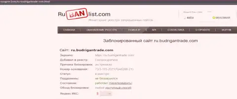 Интернет-сервис Budrigan Ltd в пределах Российской Федерации заблокирован Генеральной прокуратурой