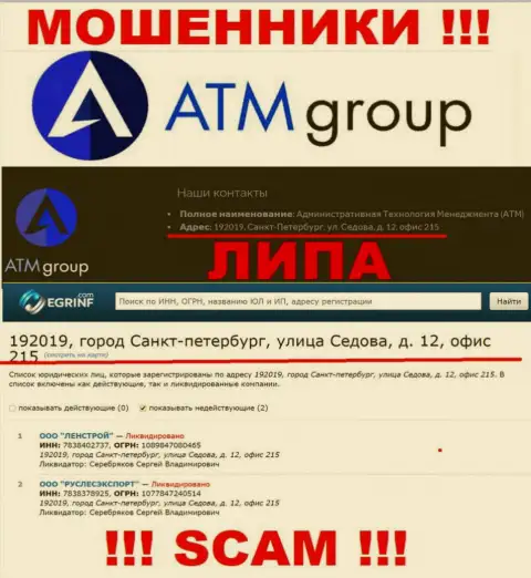 В глобальной internet сети и на сайте мошенников ATM Group нет реальной информации о их местонахождении