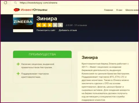 Обзор условий торговли компании Zineera на сайте investotzyvy com