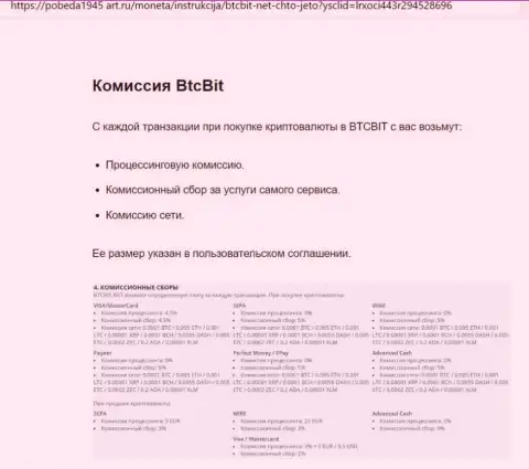 О комиссиях обменки BTCBit мы предлагаем Вам узнать из обзорной статьи, выложенной на web-ресурсе Pobeda1945 Art Ru