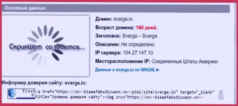 Возраст домена Форекс дилера Svarga, согласно информации, полученной на веб-портале doverievseti rf