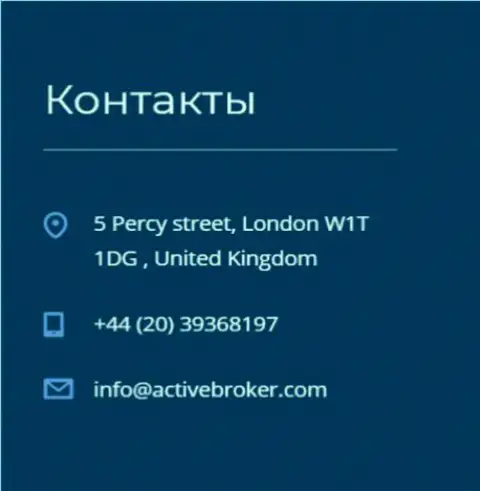 Адрес центрального офиса брокерской организации Актив Брокер, показанный на официальном сайте этого Форекс ДЦ